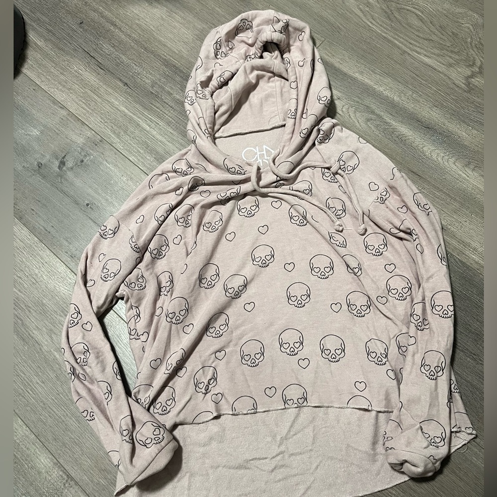 Skull blush pink heart hoodie